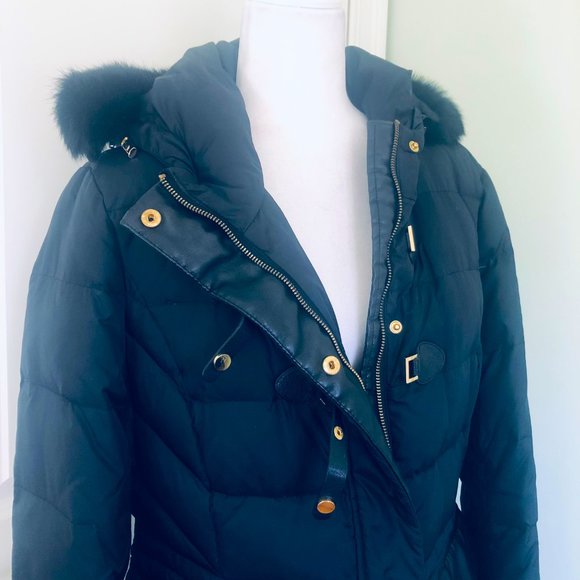 VIA SPIGA Stylish Black Puffer Coat Hooded Size L/ M Excellent Condition - Picture 5 of 9